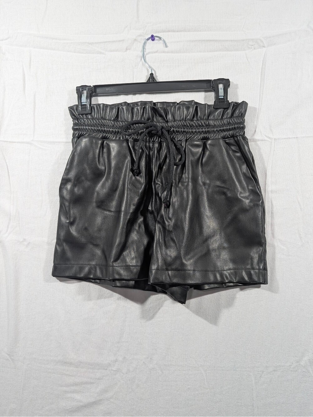 NWT Olivaceous faux-leather black Paper Bag Shorts Size SM